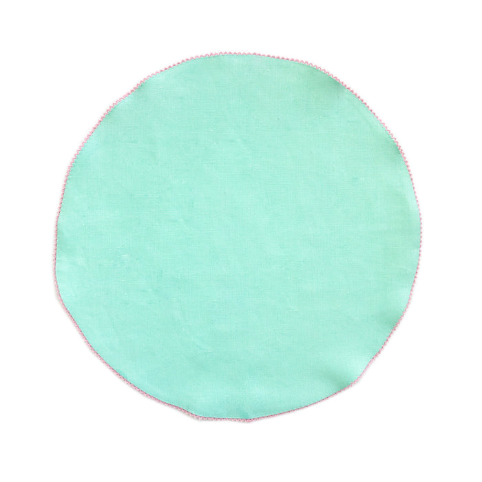 Teal Round Placemat with Pink Pico Edge