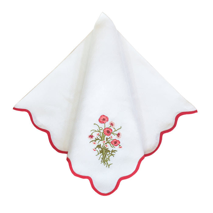 Red Poppies on Red Wave Dinner Napkin