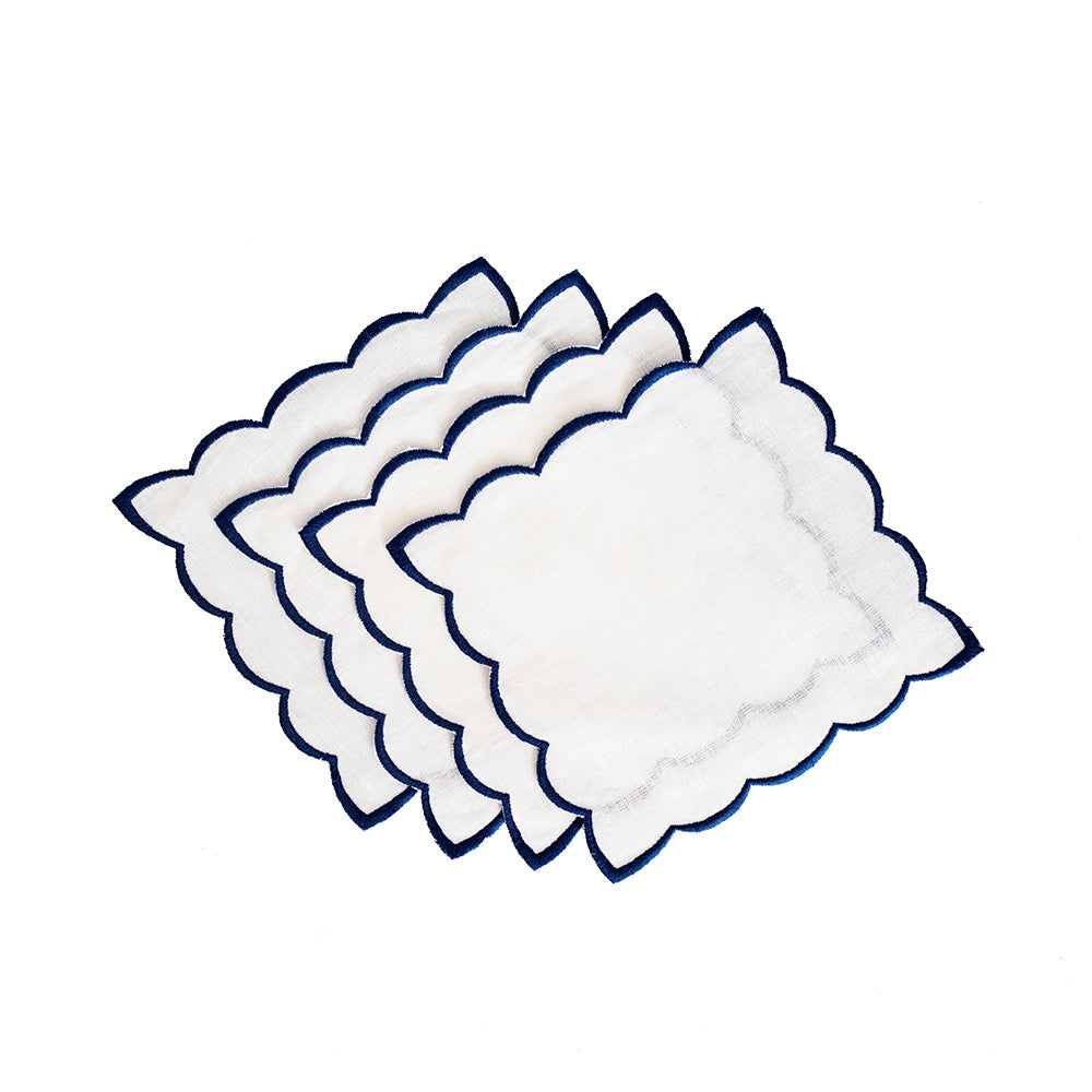 White & Blue Scallop Cocktail Napkins