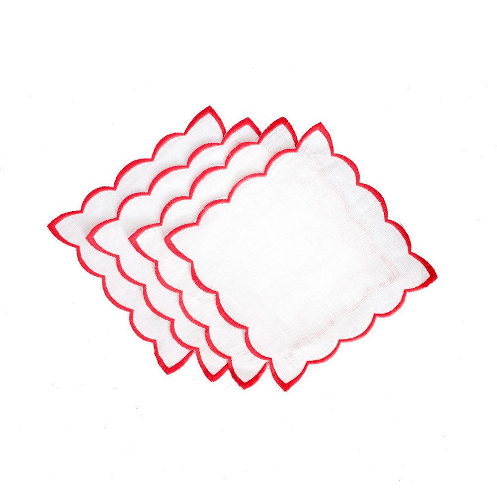 Scallop Cocktail Napkins - White & Coral