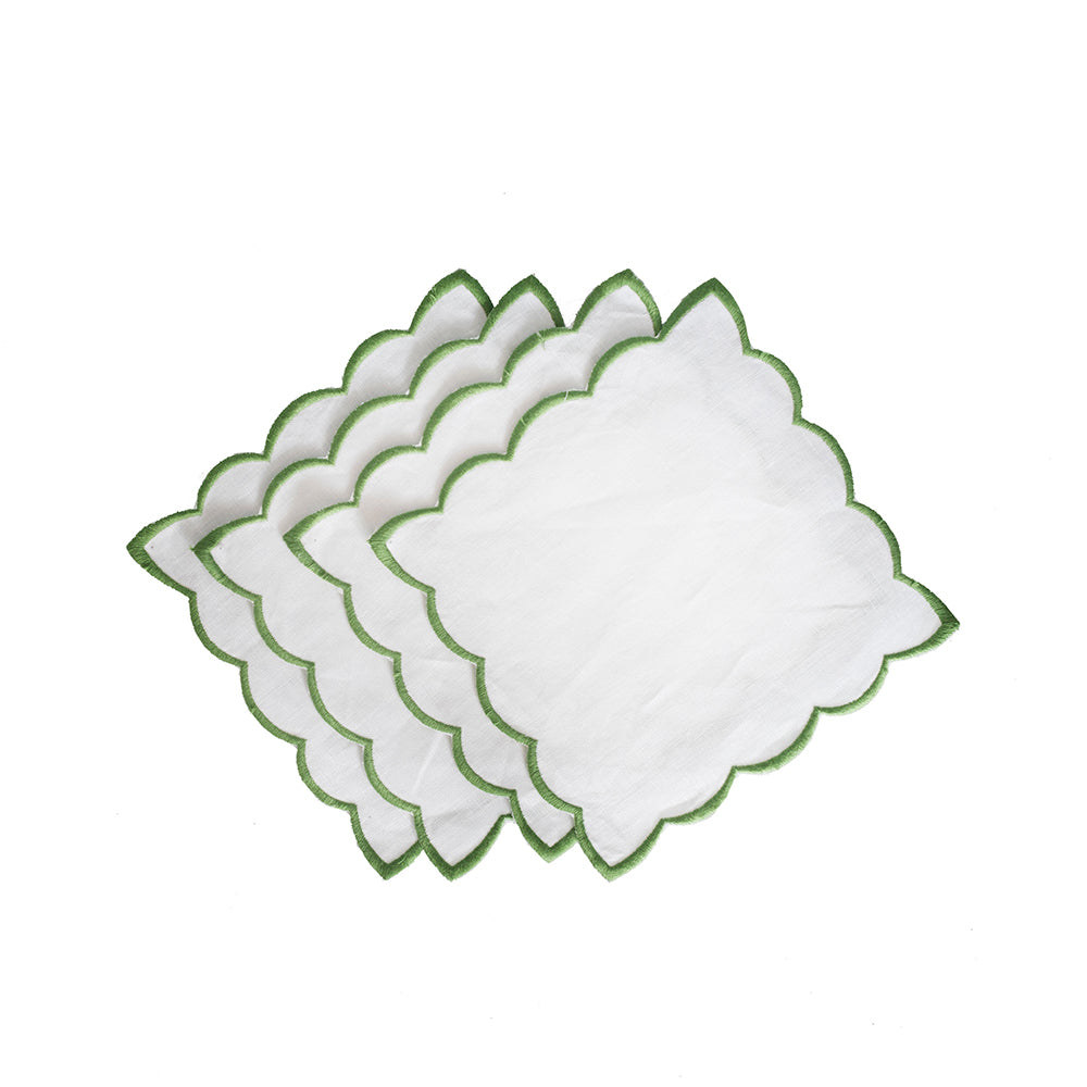 Scallop Cocktail Napkins - White & Green