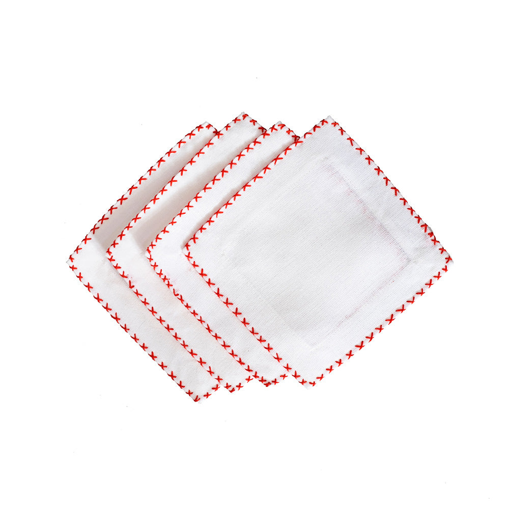 Cross Stitch Customizable Cocktail Napkins - Coral