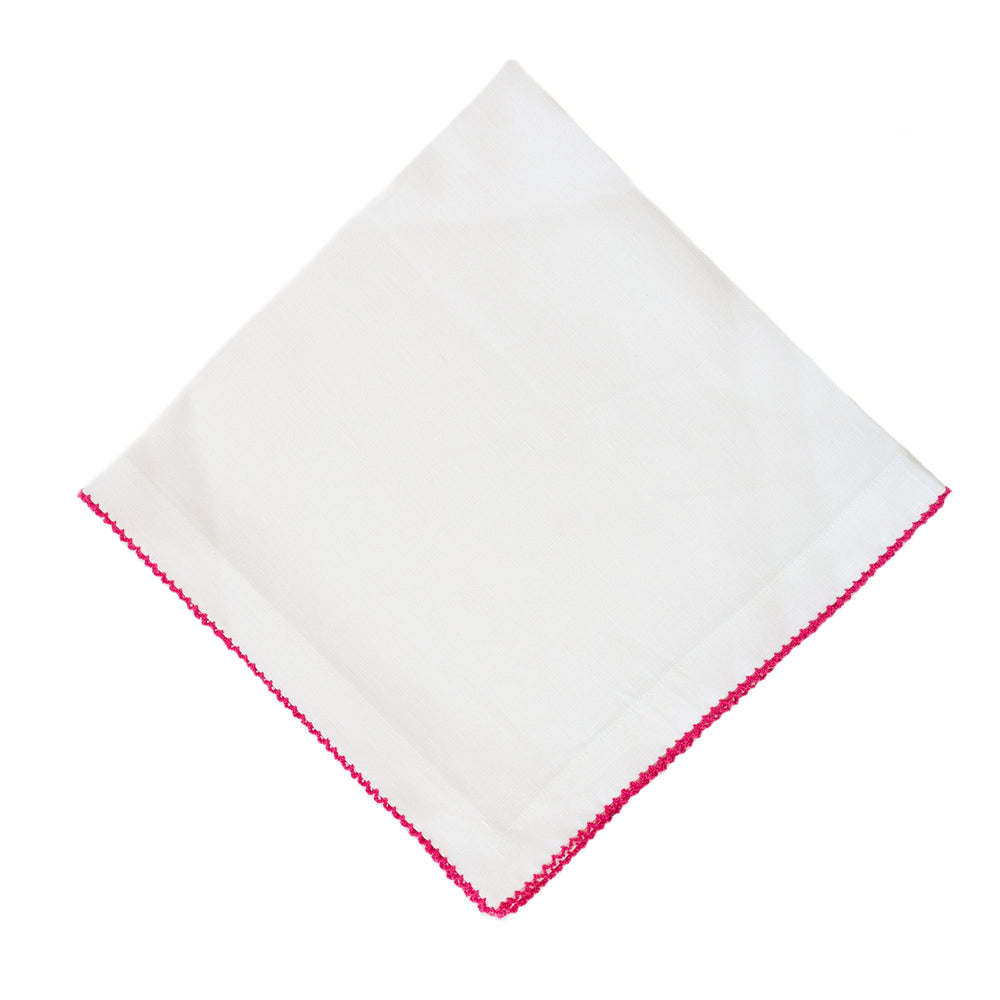 Hot Pink Picot Edge Customizable Linen Dinner Napkin
