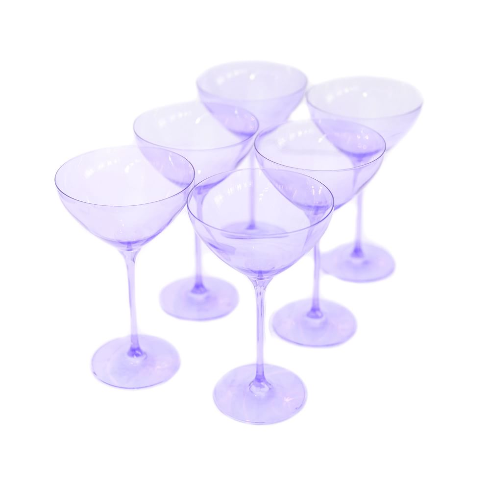 Extra Tall Martini Glasses. Set of Five Stemware. Three Purple and