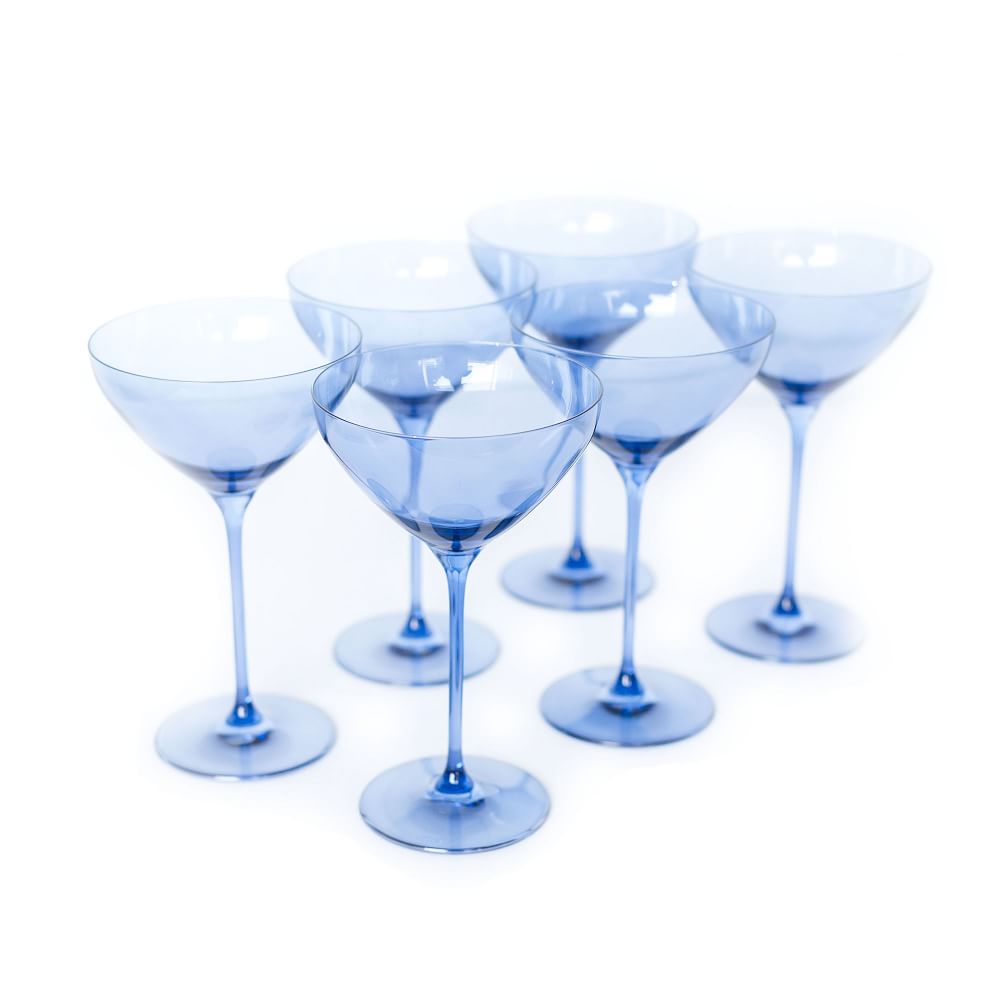 Extra Tall Martini Glasses. Set of Five Stemware. Three Purple and Two Blue  Modern Glasses. Minimal Design. Fine Barware. Gift for Him.