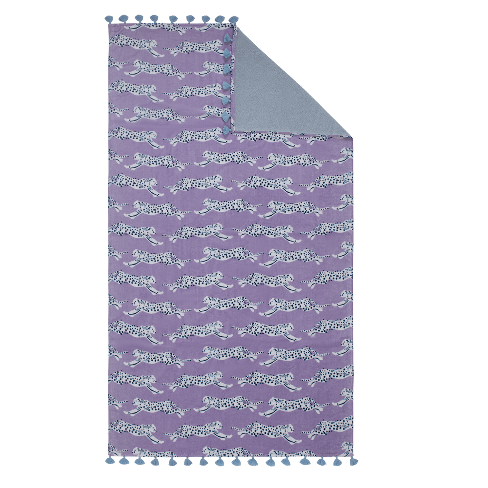 Lilac Leaping Leopard Beach Towel