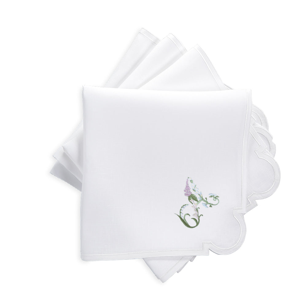 Floral Alphabet Mirasol Customizable Dinner Napkins - White