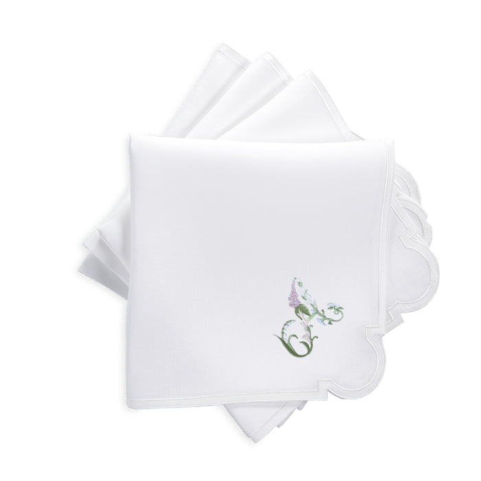 Floral Alphabet Mirasol Customizable Dinner Napkins - White