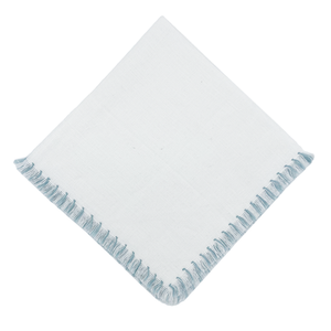 White Hand Knot Fringe Linen Dinner Napkins - King Blue